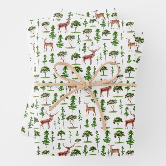 Rustikales Hirsch- und Baummuster Geschenkpapier Set (Beispiel)