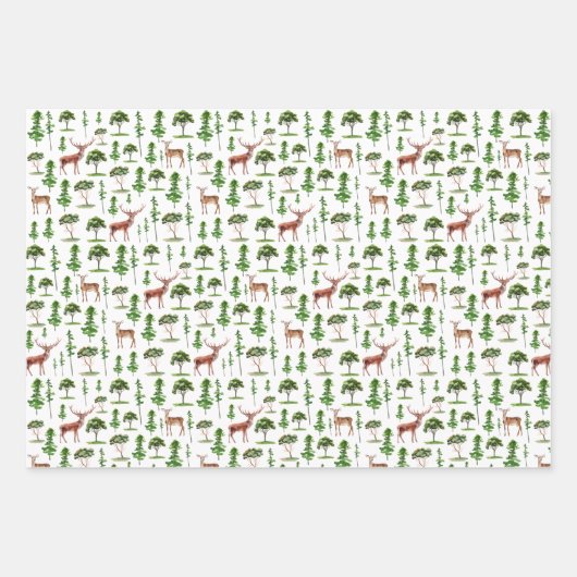 Rustikales Hirsch- und Baummuster Geschenkpapier Set (Vorderseite)