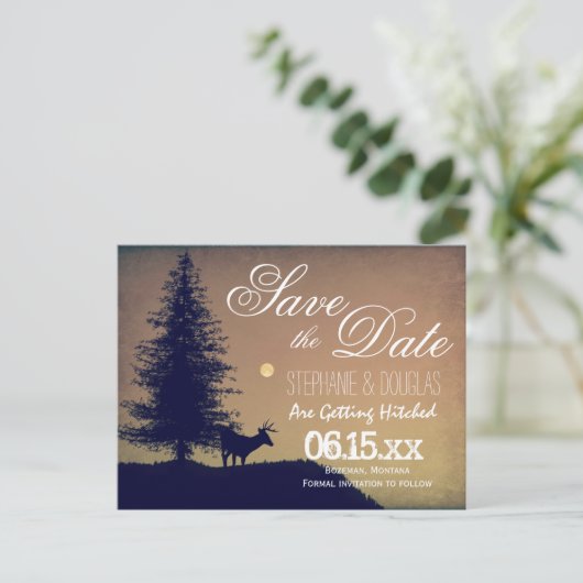 Rustikales Hirschbaumland Save the Date Postkarten (Stehend Vorderseite)