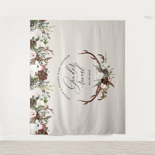 Rustikales Hirschblütengeschlecht zeigt Babydusche Wandteppich (Vorderseite)