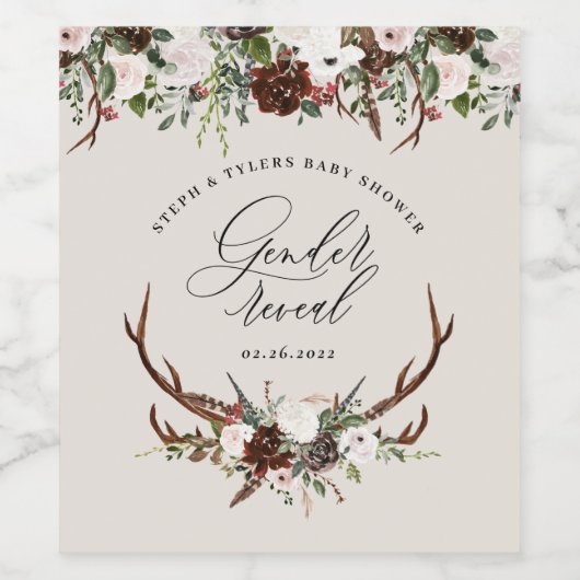 Rustikales Hirschblütengeschlecht zeigt Babydusche Weinetikett (Einzelnes Label)