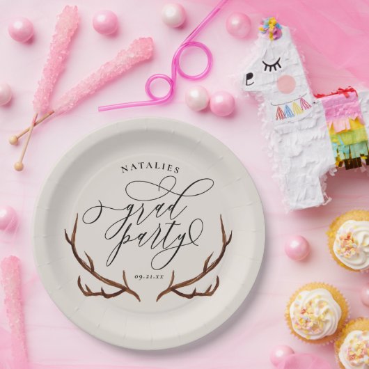Rustikales Hirschgeweih-Abschluss-Party Pappteller (Party)