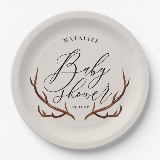 Rustikales Hirschgeweih-Babyduschen-Party Pappteller (Vorderseite)