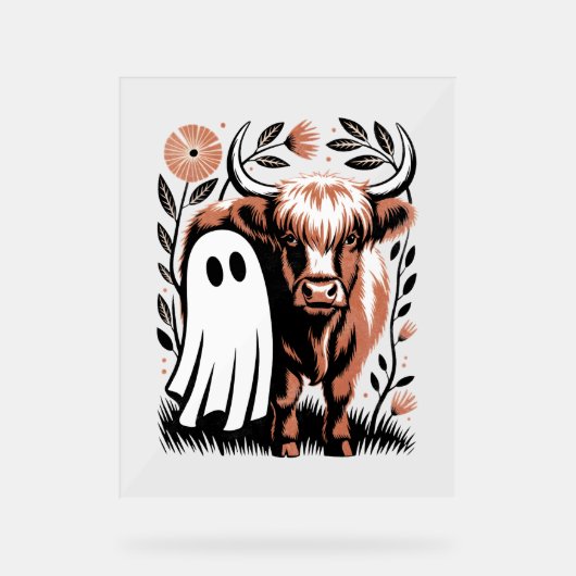 Rustikales Hochland-Kuh Ghost Halloween Acrylschild (Vorderseite)