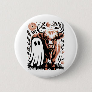 Rustikales Hochland-Kuh Ghost Halloween Button
