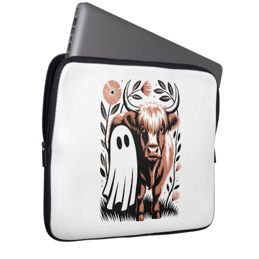 Rustikales Hochland-Kuh Ghost Halloween Laptopschutzhülle (Vorne Rechts)