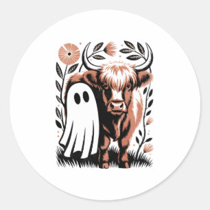 Rustikales Hochland-Kuh Ghost Halloween Runder Aufkleber