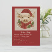 Rustikales Hochlandkuh & Weihnachtsmannmütze Weihn (Stehend Vorderseite)