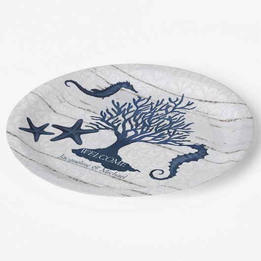 Rustikales Hochwasser-Seepferd Pappteller (Schrägansicht)