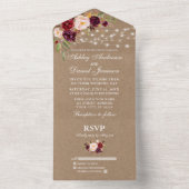 Rustikales Hochzeitburgund mit floralen String Lig All In One Einladung (Innen Boden)