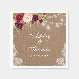 Rustikales Hochzeitburlap Jar Lights Floral Lace Serviette