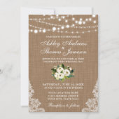 Rustikales Hochzeitburlap Lights Floral Invite G Einladung (Vorderseite)