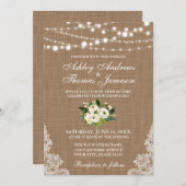 Rustikales Hochzeitburlap Lights Floral Invite G Einladung (Vorne/Hinten)