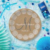 Rustikales Hochzeitburlap Monogram Names Lace Pappteller (Party)