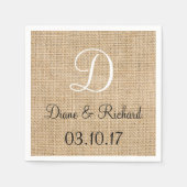 Rustikales Hochzeitburlap-Name Datum Monogramm Serviette (Vorderseite)