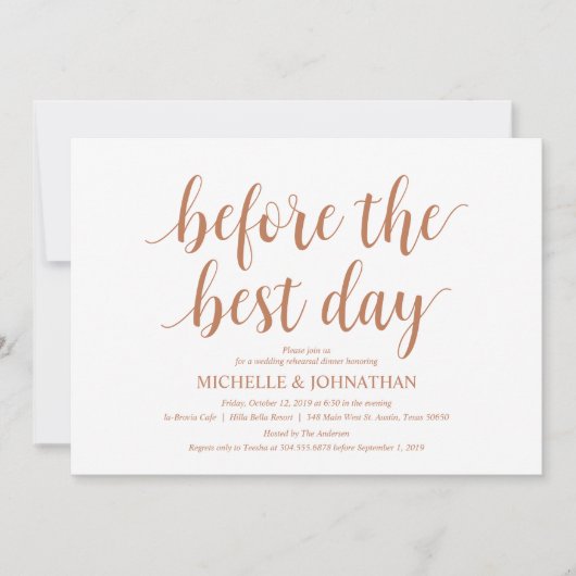 Rustikales Hochzeitessen, Probe-Abendessen, modern Einladung (Vorderseite)