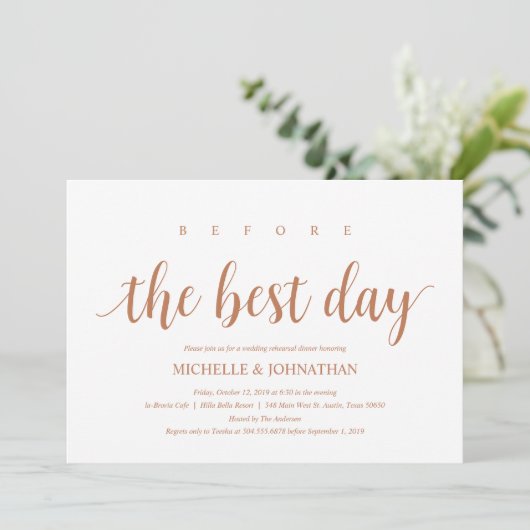 Rustikales Hochzeitessen, Probe-Abendessen, modern Einladung (Stehend Vorderseite)