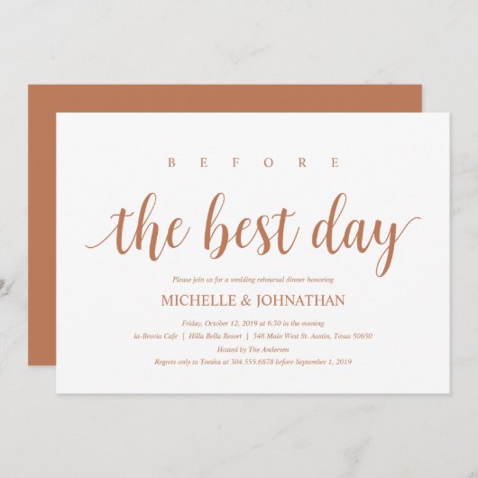 Rustikales Hochzeitessen, Probe-Abendessen, modern Einladung (Vorne/Hinten)