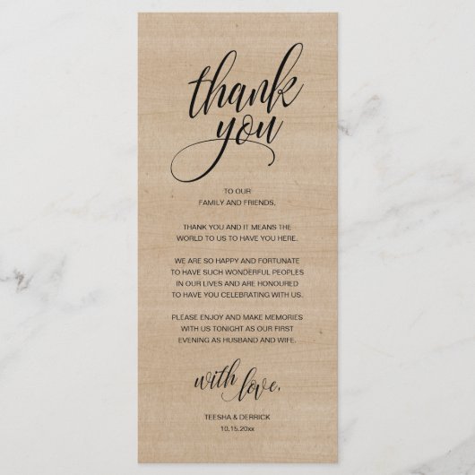 Rustikales Hochzeitessen Probe Dinner Danke Karte (Vorderseite)