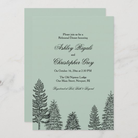 Rustikales Hochzeitessen Probe einladen - Pine Tre Einladung (Vorne/Hinten)