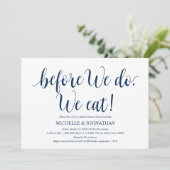Rustikales Hochzeitessen, Probe Navy Blue Einladung (Stehend Vorderseite)