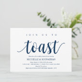 Rustikales Hochzeitessen, Probe Navy Blue Einladung (Stehend Vorderseite)