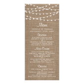 Rustikales Hochzeitmenü für Burlap-String-Lichter Werbekarte (Vorne)
