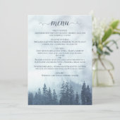 Rustikales Hochzeitmenü von Pine Trees Blue Weddin Menükarte (Stehend Vorderseite)