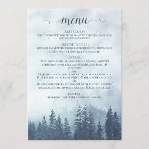 Rustikales Hochzeitmenü von Pine Trees Blue Weddin Menükarte