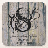 Rustikales Hochzeits-Monogramm-hölzerne Rechteckiger Pappuntersetzer (Vorderseite)