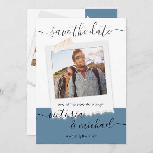 Rustikales Hochzeitsabenteuer-Foto Save the Date Einladung (Vorne/Hinten)