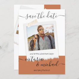 Rustikales Hochzeitsabenteuer-Foto Save the Date Einladung