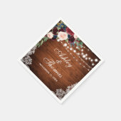 Rustikales Hochzeitsburgund Blue Floral Lace Serviette (Ecke)