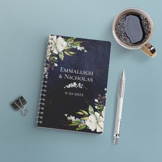 Rustikales Hochzeitschick, florales Blau Planer