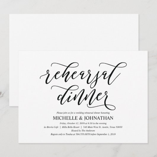 Rustikales Hochzeitsdinner Probe Einladung (Vorne/Hinten)