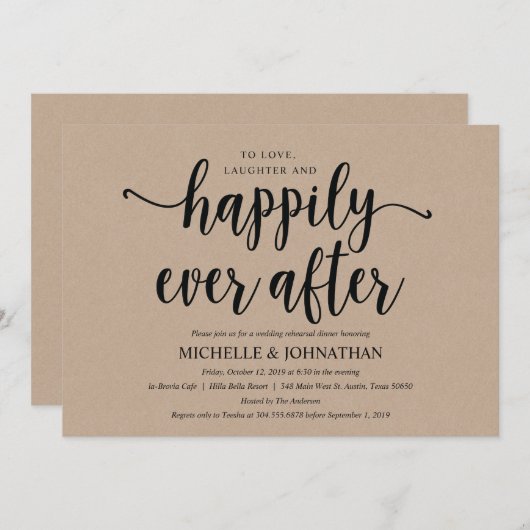 Rustikales Hochzeitsessen der Probe lädt ein Einladung (Vorne/Hinten)