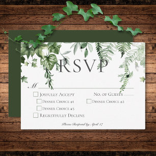 Rustikales Hochzeitsessen im Grünen RSVP Karte