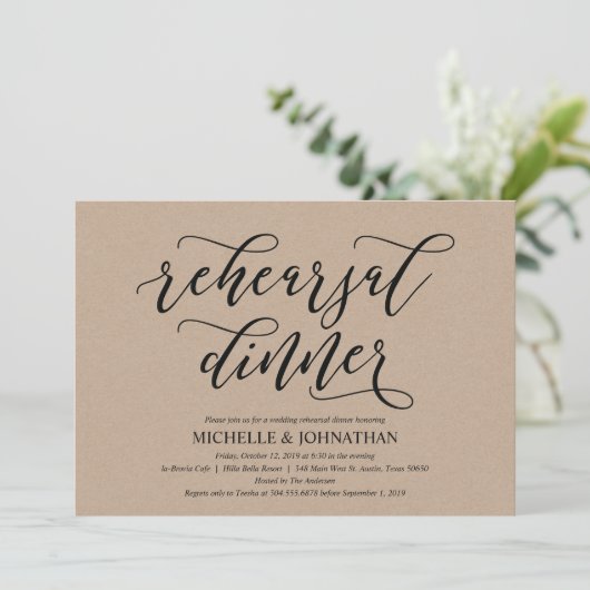 Rustikales Hochzeitsessen Probe Einladung (Stehend Vorderseite)