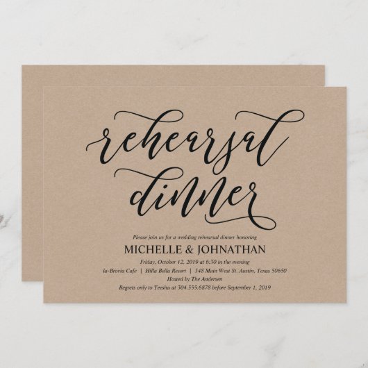 Rustikales Hochzeitsessen Probe Einladung (Vorne/Hinten)