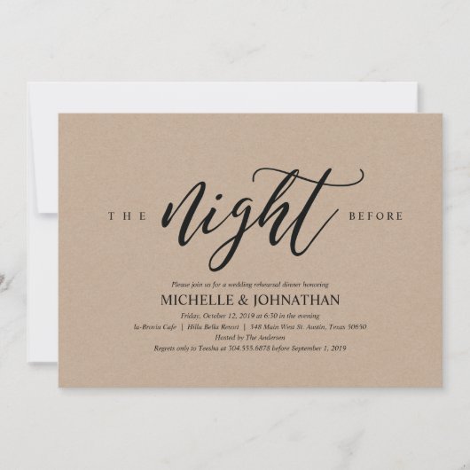 Rustikales Hochzeitsessen Probe Einladung (Vorderseite)