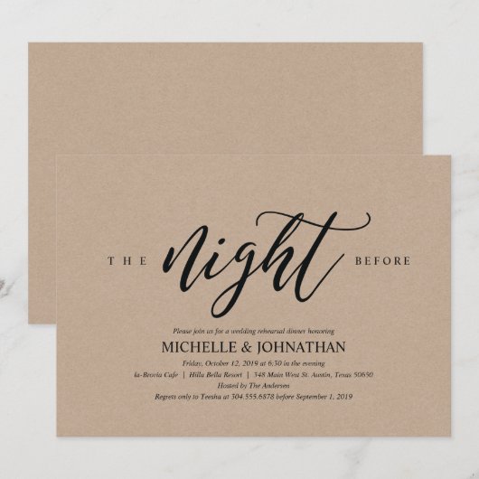 Rustikales Hochzeitsessen Probe Einladung (Vorne/Hinten)