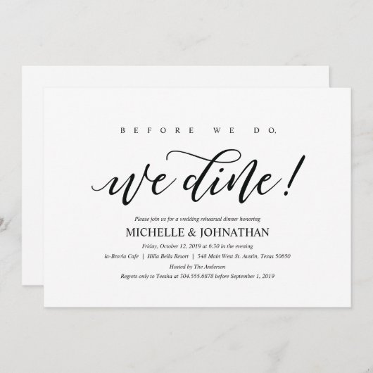 Rustikales Hochzeitsessen Probe Einladung (Vorne/Hinten)