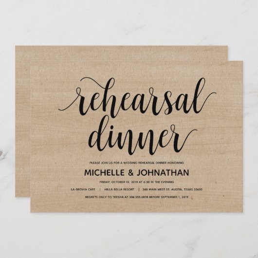 Rustikales Hochzeitsessen Probe Einladung (Vorne/Hinten)