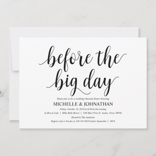 Rustikales Hochzeitsessen Probe Einladungskarten (Vorderseite)