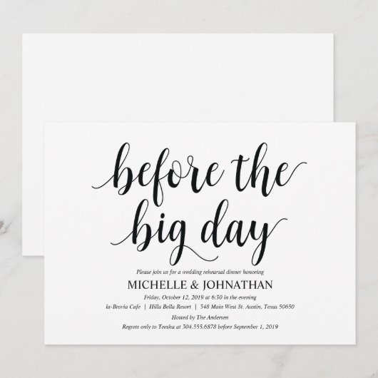 Rustikales Hochzeitsessen Probe Einladungskarten (Vorne/Hinten)