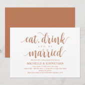 Rustikales Hochzeitsessen, Probe, Kupferfarbe Einladung (Vorne/Hinten)