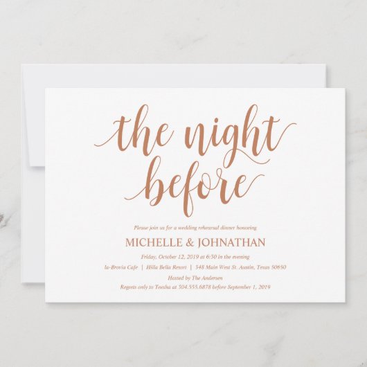 Rustikales Hochzeitsessen, Probe, Kupferfarbe Einladung (Vorderseite)