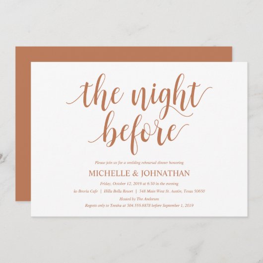 Rustikales Hochzeitsessen, Probe, Kupferfarbe Einladung (Vorne/Hinten)