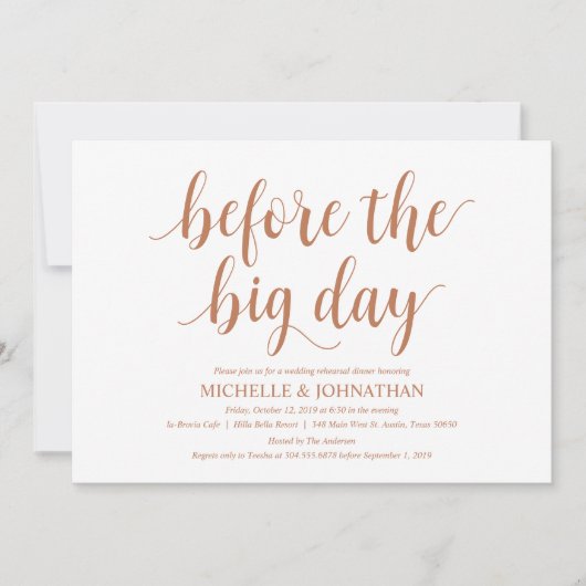 Rustikales Hochzeitsessen, Probe mit Kupfermotiven Einladung (Vorderseite)