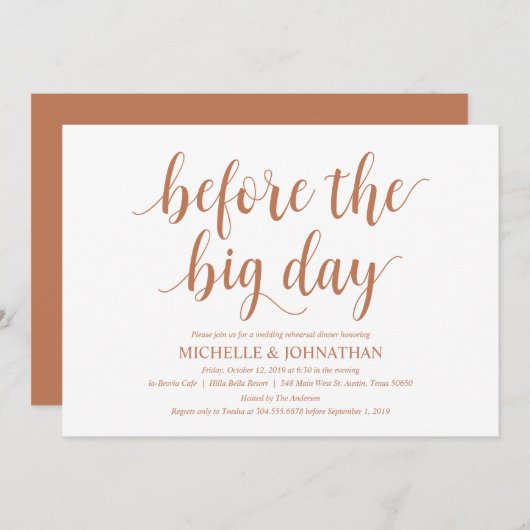 Rustikales Hochzeitsessen, Probe mit Kupfermotiven Einladung (Vorne/Hinten)